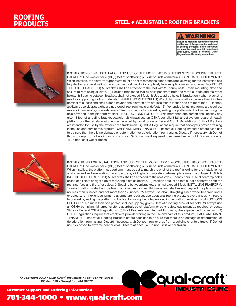 Roofing products, Steel • adjustable roofing brackets | Qualcraft Slater Style Roof Bracket User Manual | Page 2 / 2