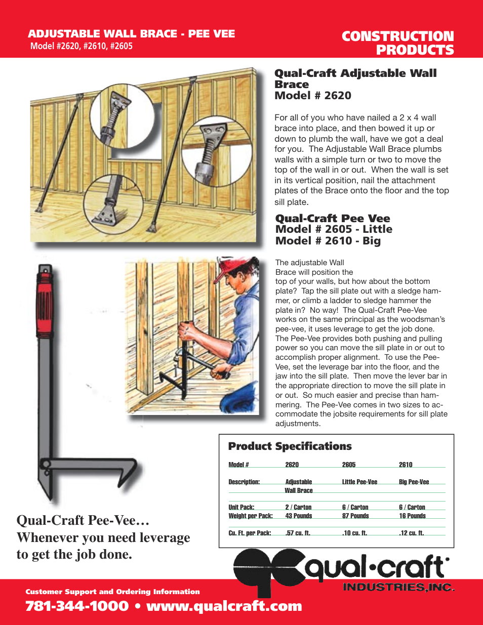 Qualcraft Adjustable Wall Brace User Manual | 1 page