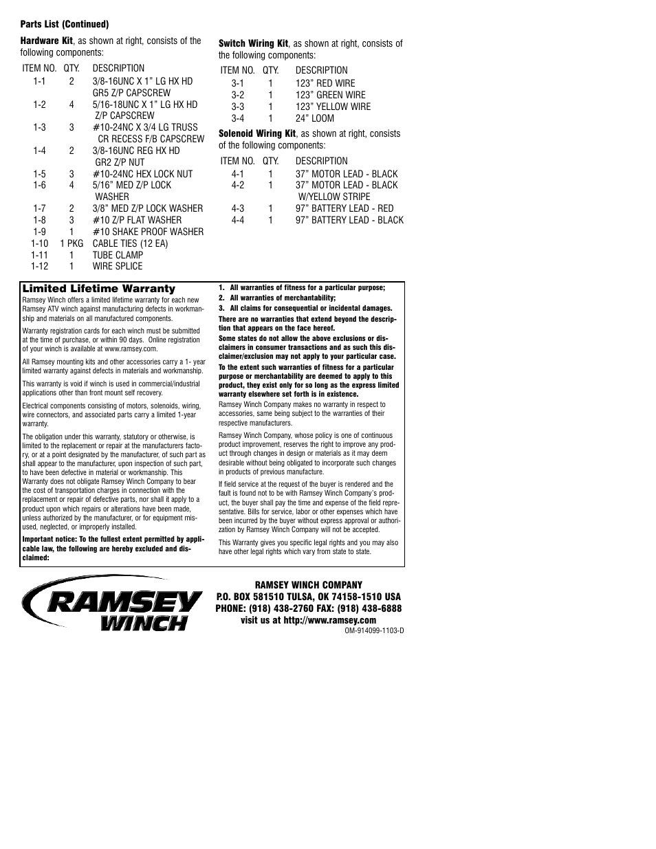 Ramsey Winch ATV 2500 ROCKER SWITCH 256117 User Manual | Page 4 / 4