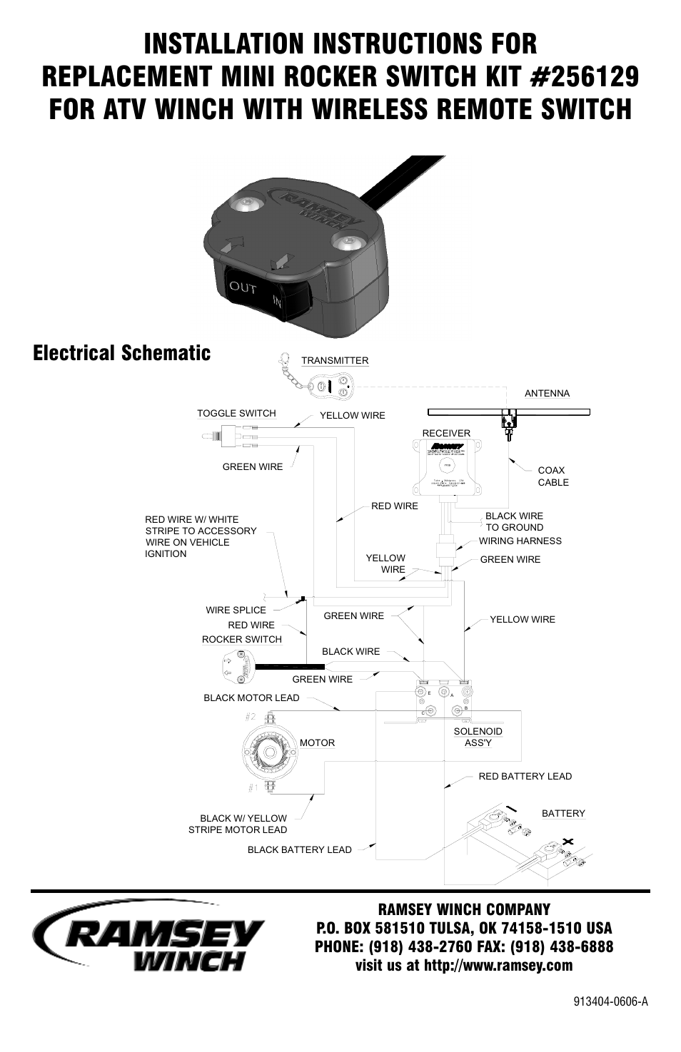 Ramsey Winch ATV REPLACEMENT MINI ROCKER SWITCH FOR WIRELESS 256129 User Manual | 4 pages