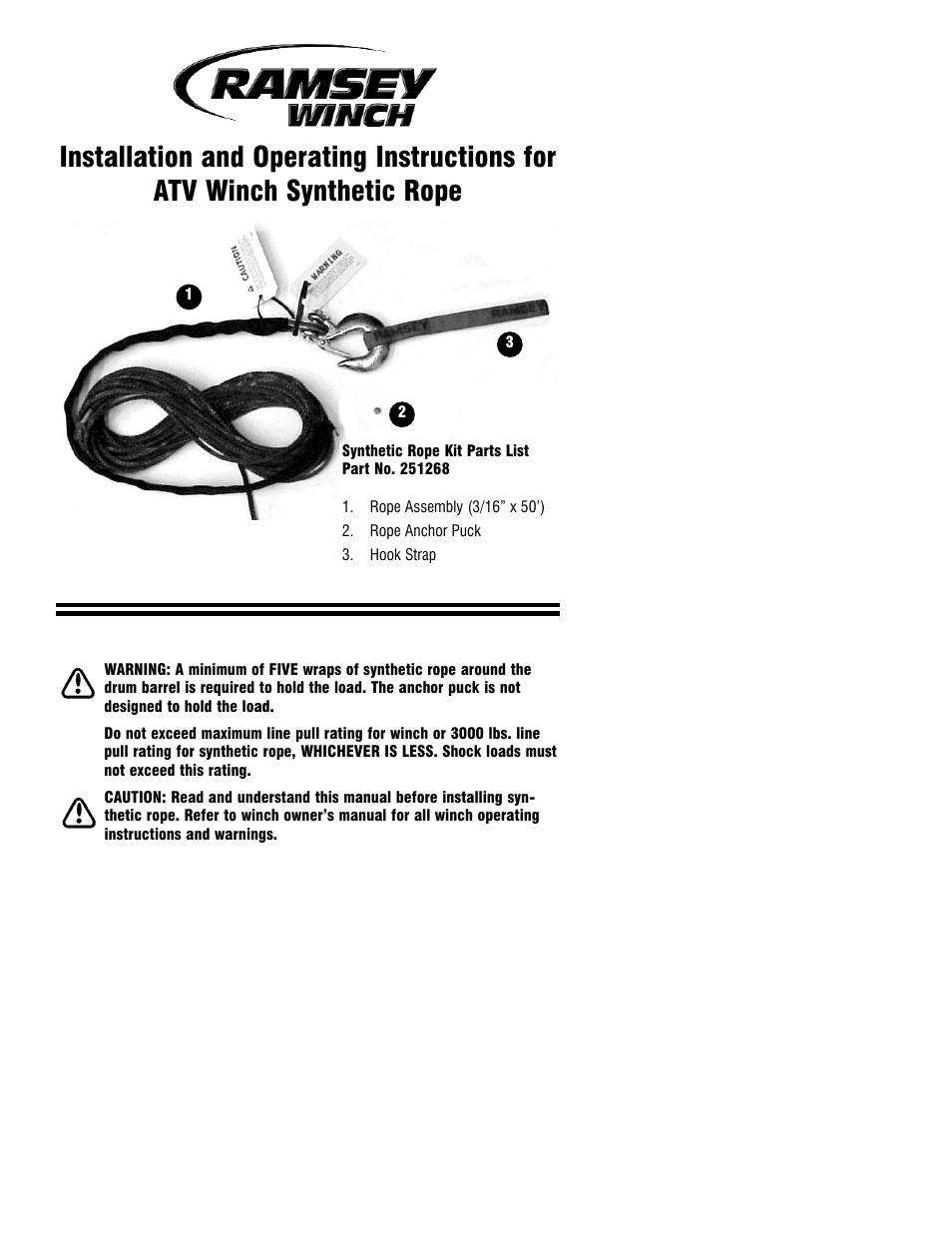 Ramsey Winch ATV SYNTHETIC ROPE KIT 251268 User Manual | 4 pages