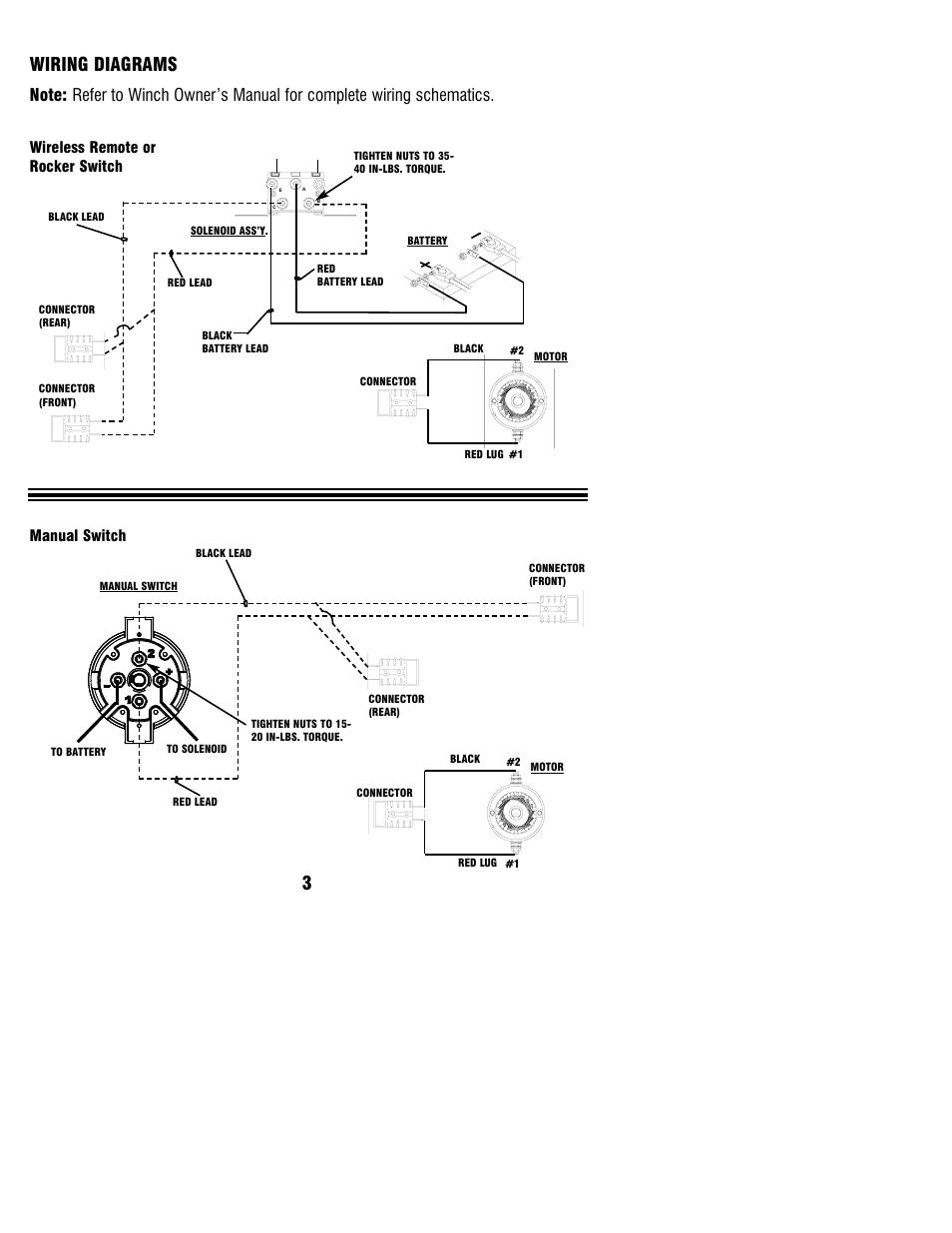 Wiring diagrams, Wireless remote or rocker switch, Manual switch | Ramsey Winch ATV WINCH QUICK MOUNT KIT 251076 User Manual | Page 3 / 4