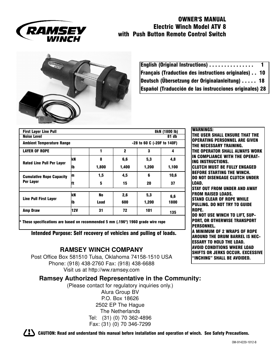 Ramsey Winch ATV 8 WITH REMOTE User Manual | 36 pages