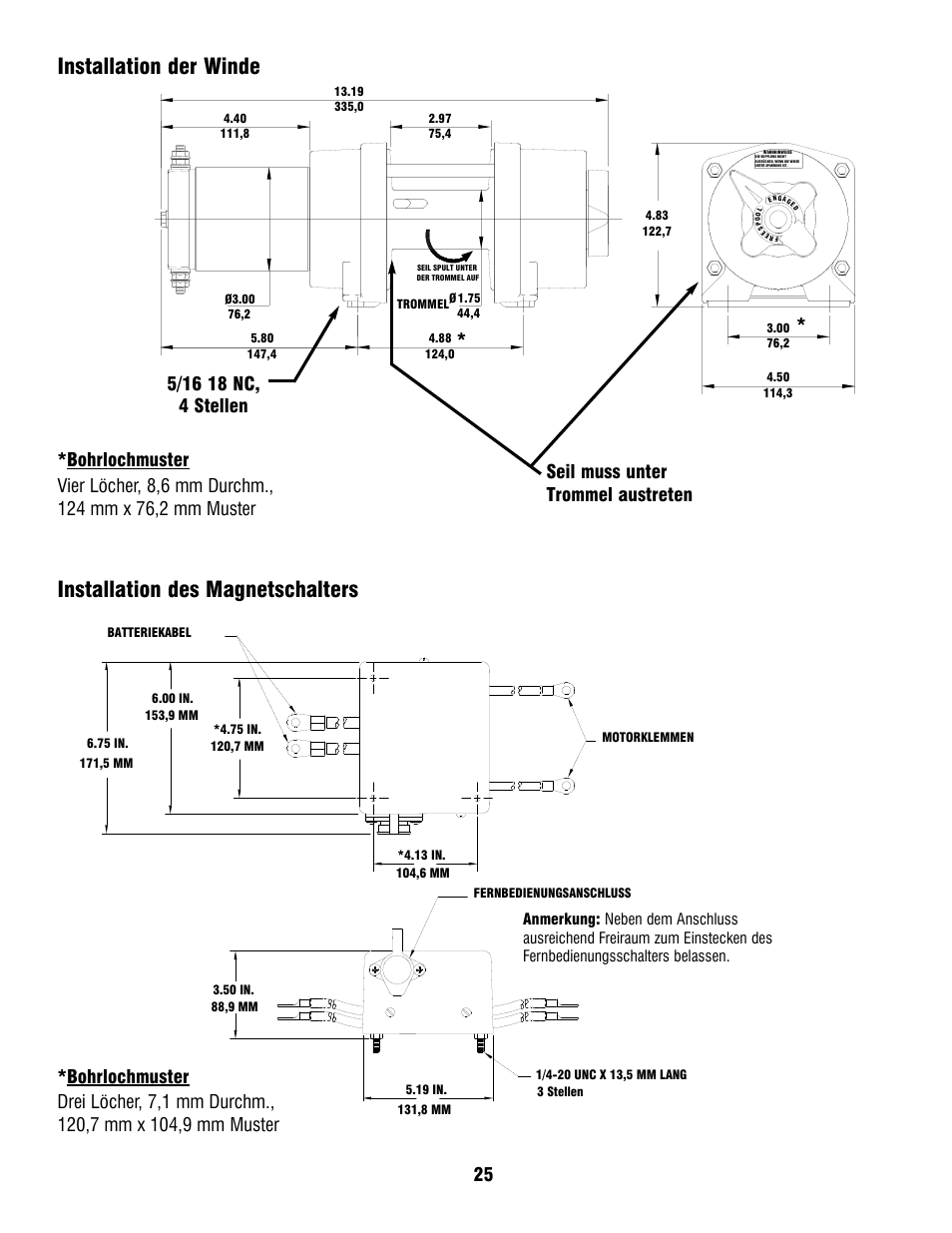 Seil muss unter trommel austreten | Ramsey Winch ATV 8 WITH REMOTE User Manual | Page 25 / 36