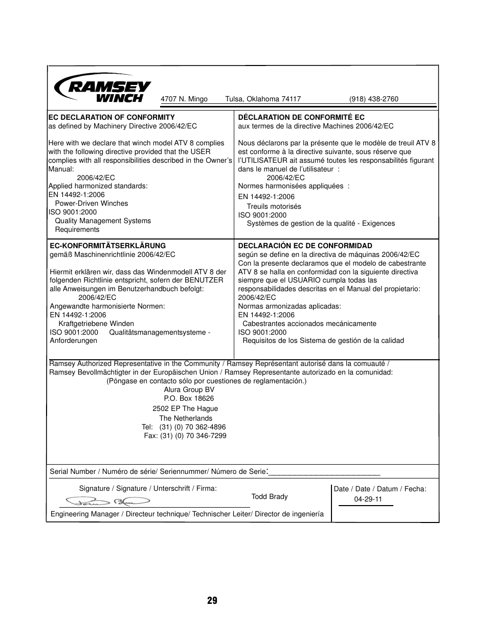 Ramsey Winch ATV 8 WITH REMOTE User Manual | Page 29 / 36