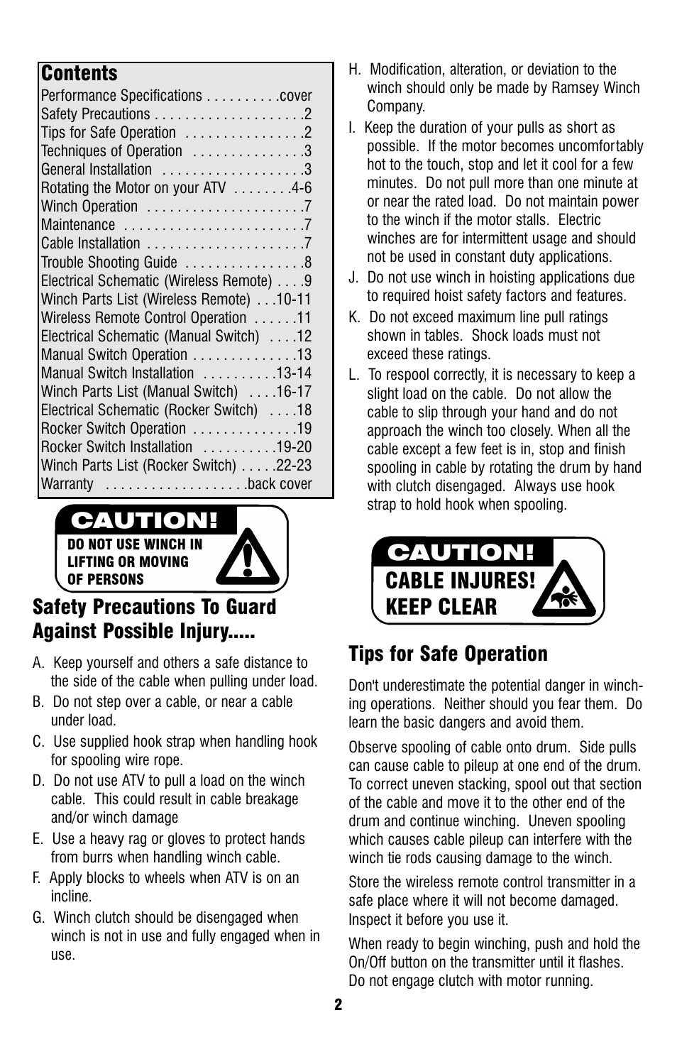 Ramsey Winch ATV-2500 User Manual | Page 2 / 24