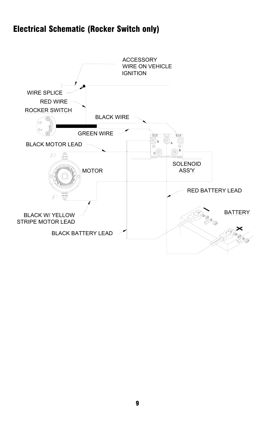 Electrical schematic (rocker switch only) | Ramsey Winch ATV-2500 W_MINI ROCKER SWITCH User Manual | Page 9 / 16