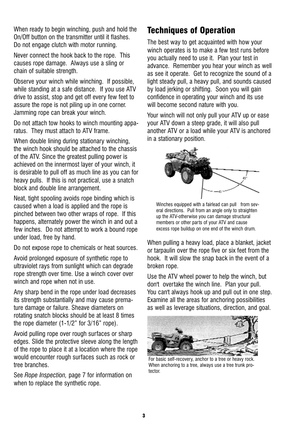 Techniques of operation | Ramsey Winch ATV-3000 TAMARACK W_SYNTHETIC ROPE User Manual | Page 3 / 12