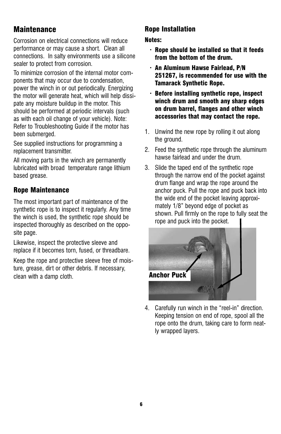 Maintenance | Ramsey Winch ATV-3000 TAMARACK W_SYNTHETIC ROPE User Manual | Page 6 / 12