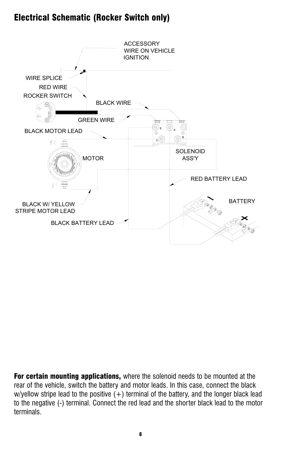 Electrical schematic (rocker switch only) | Ramsey Winch ATV-3000 W_MINI ROCKER SWITCH User Manual | Page 8 / 16