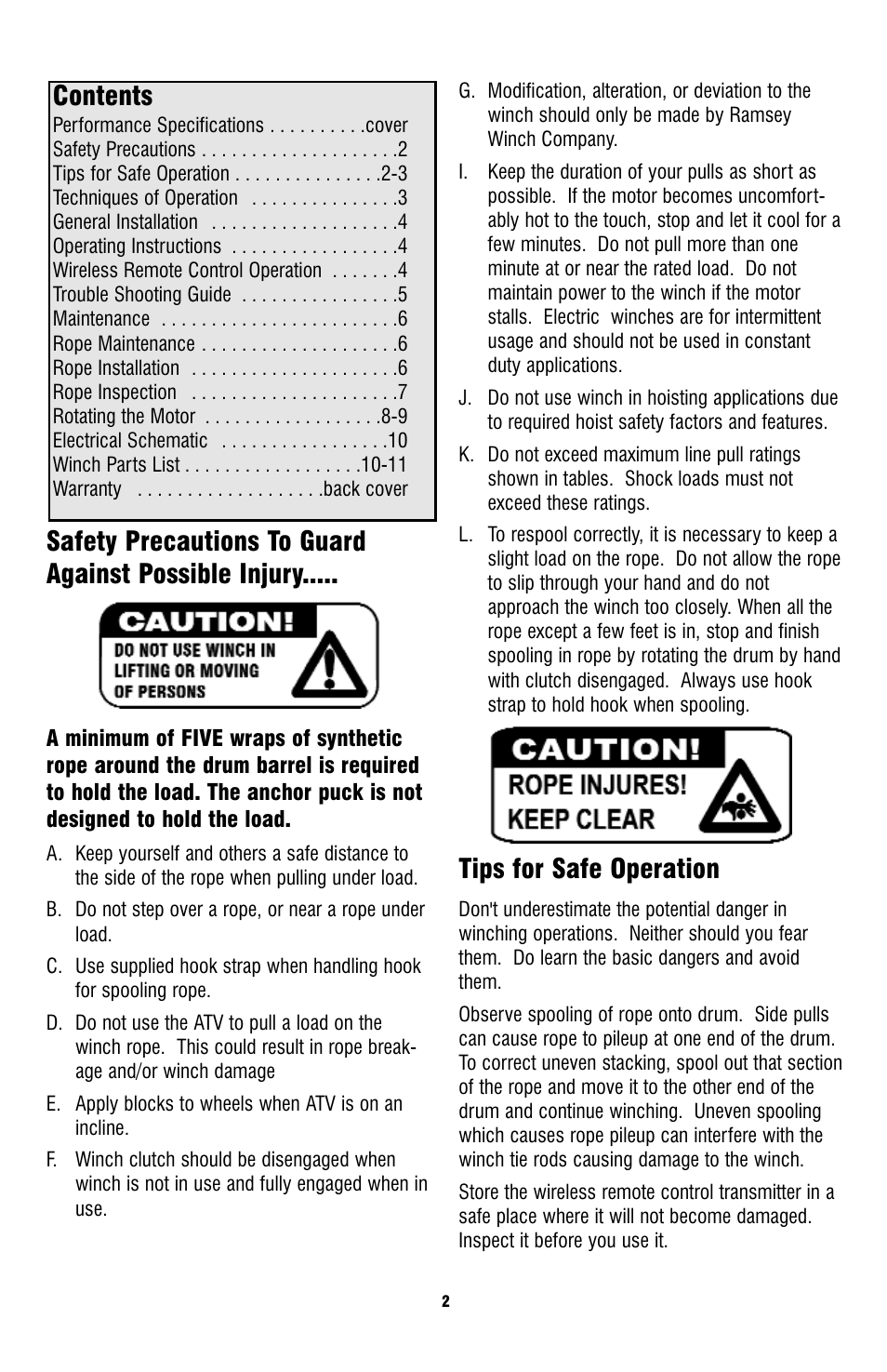 Ramsey Winch ATV-3000 W_SYNTHETIC ROPE User Manual | Page 2 / 12