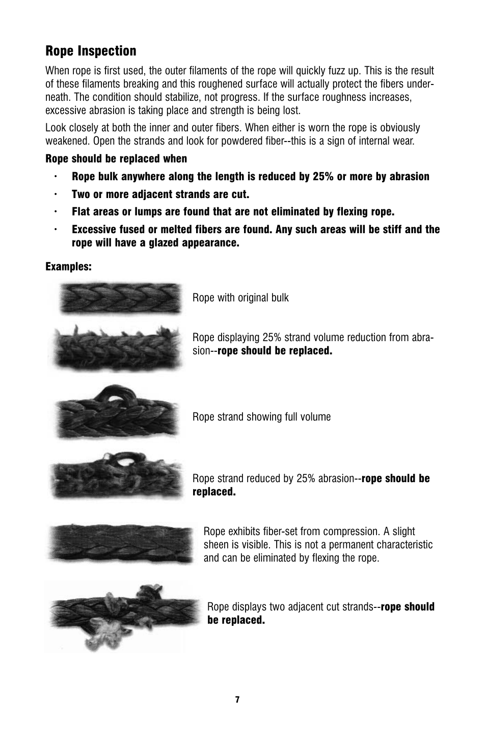 Rope inspection | Ramsey Winch ATV-3000 W_SYNTHETIC ROPE User Manual | Page 7 / 12