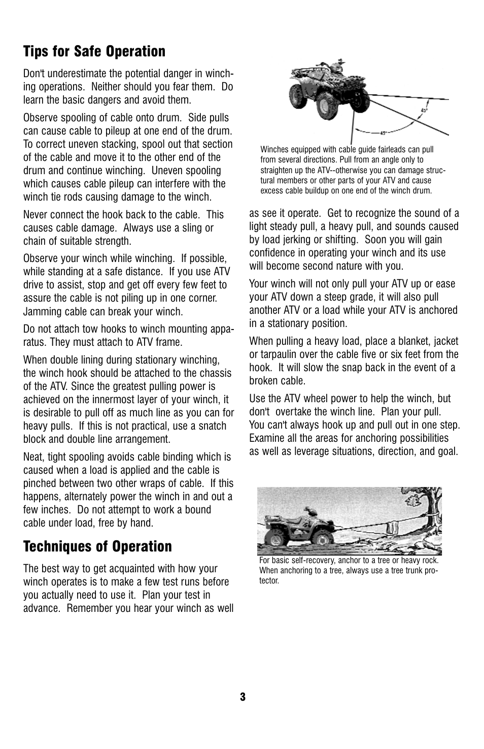 Tips for safe operation, Techniques of operation | Ramsey Winch UTV Honcho 5000 User Manual | Page 3 / 12