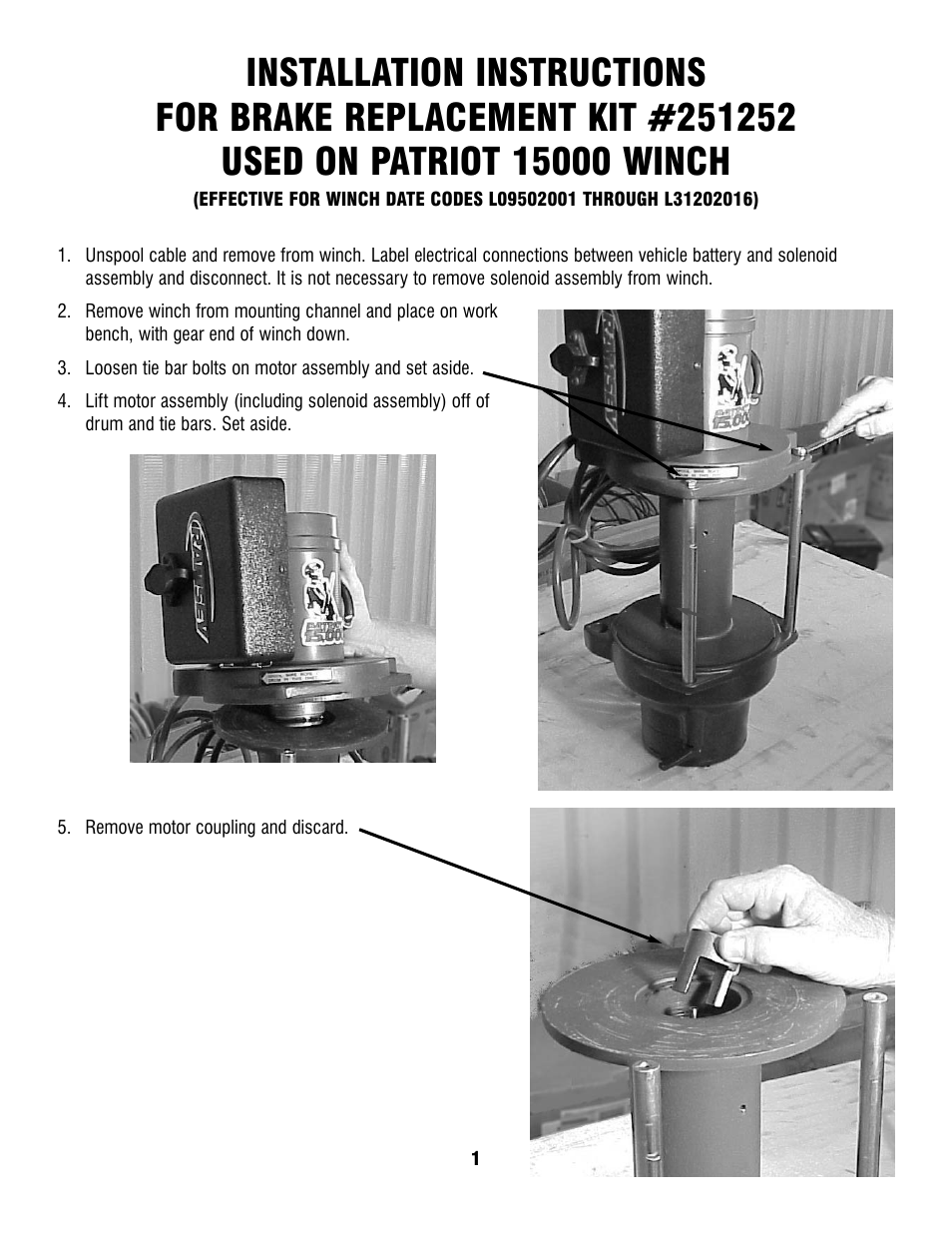Ramsey Winch PATRIOT 15000 BRAKE REPLACEMENT KIT 251252 User Manual | 5 pages