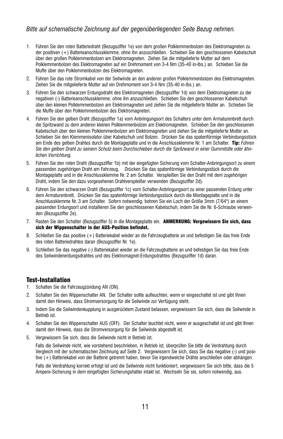 Test-installation | Ramsey Winch SAFETY ON_OFF SWITCH KIT 282062, 282063 User Manual | Page 13 / 20