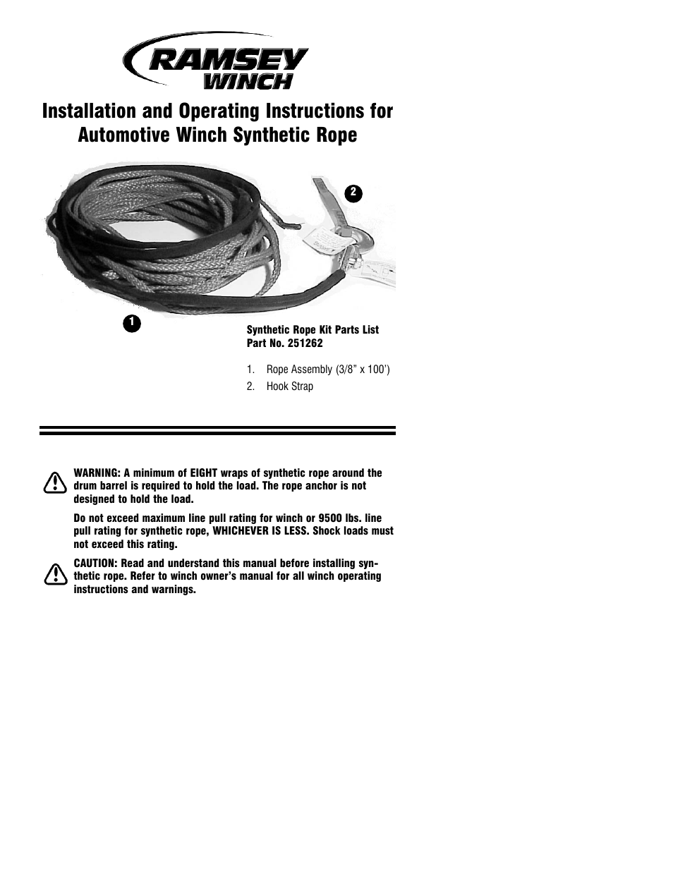 Ramsey Winch SYNTHETIC ROPE KIT 251262 User Manual | 8 pages