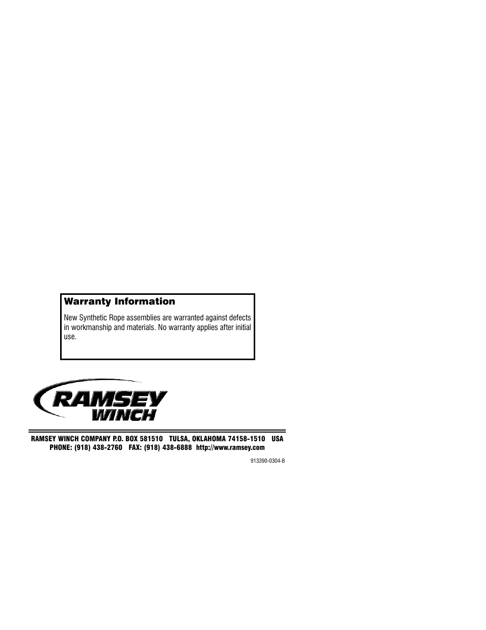 Warranty information | Ramsey Winch SYNTHETIC ROPE KIT 251262 User Manual | Page 8 / 8