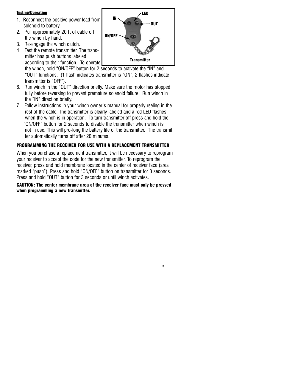 Ramsey Winch UNIV. WIRELESS REMOTE FOR FR. MOUNT WINCHES 251200-251202 User Manual | Page 3 / 8