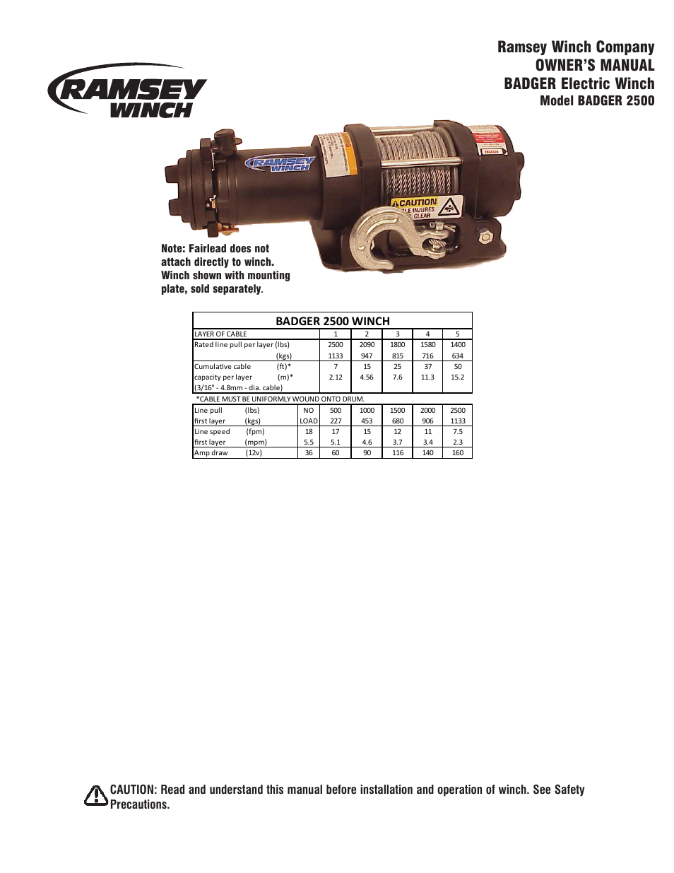 Ramsey Winch BADGER 2500 User Manual | 8 pages