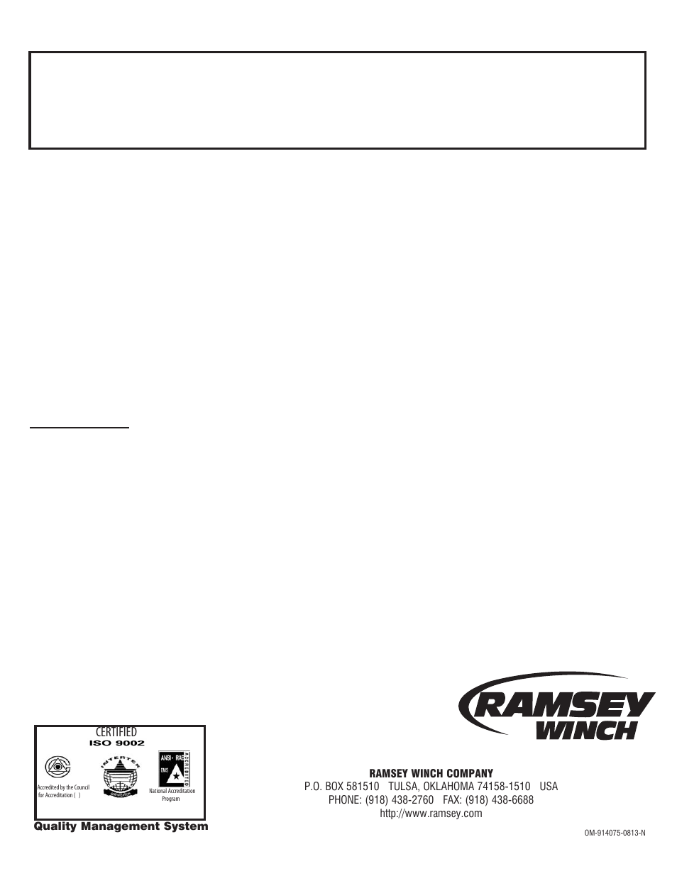 Limited lifetime warranty | Ramsey Winch BADGER 2500 User Manual | Page 8 / 8