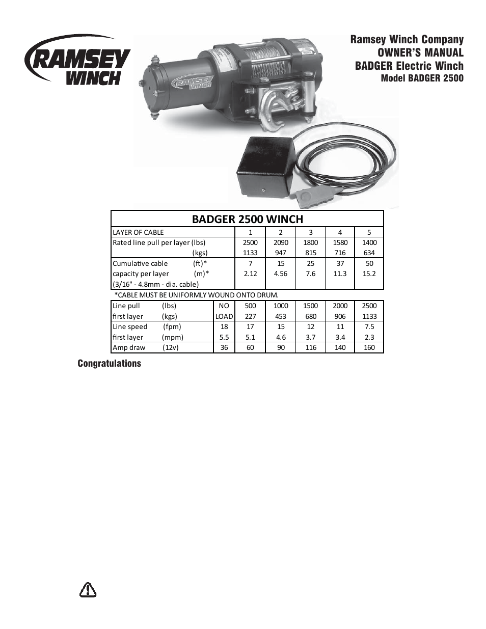 Ramsey Winch BADGER 2500 W_PENDANT REMOTE User Manual | 12 pages