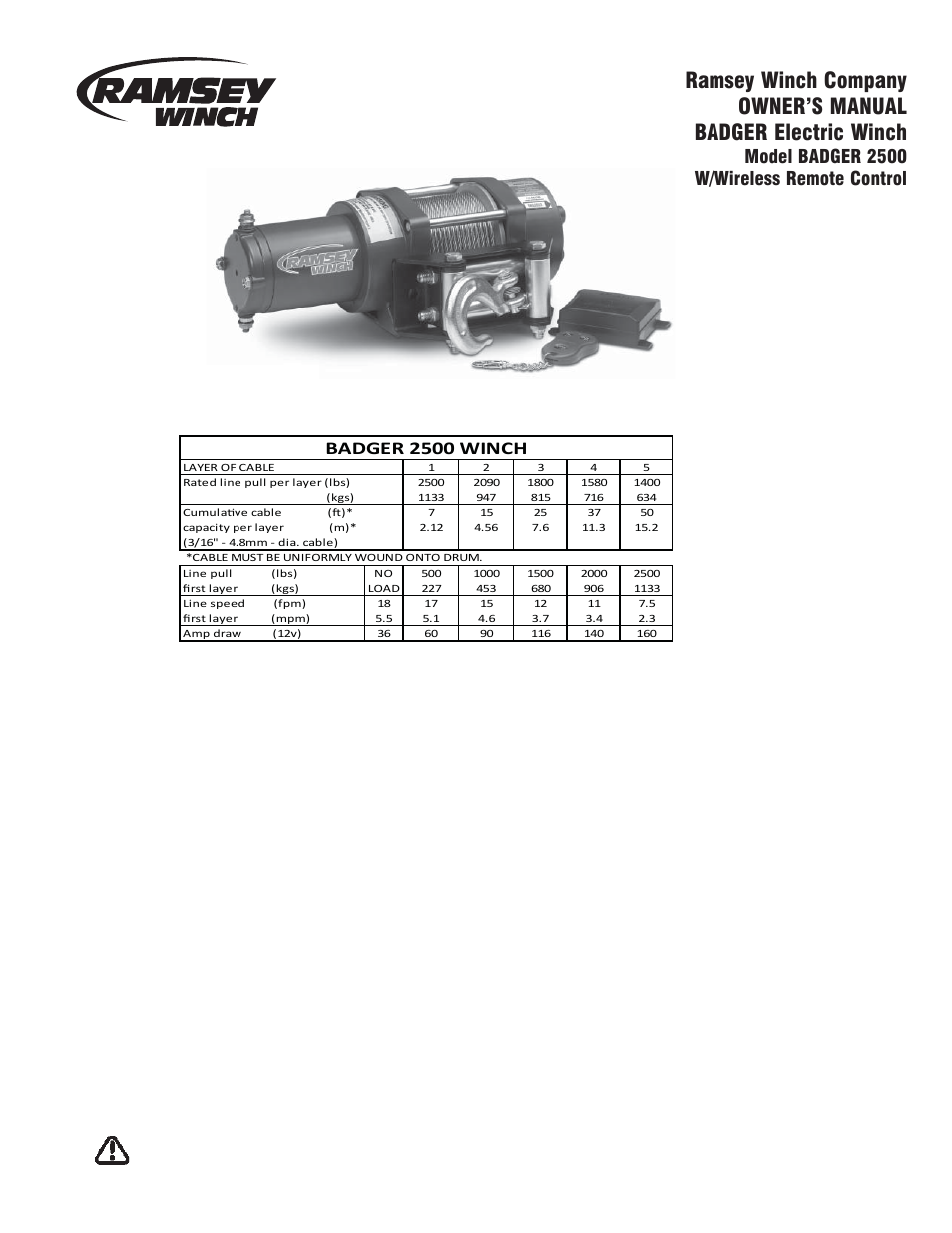 Ramsey Winch BADGER 2500 W_WIRELESS REMOTE User Manual | 10 pages