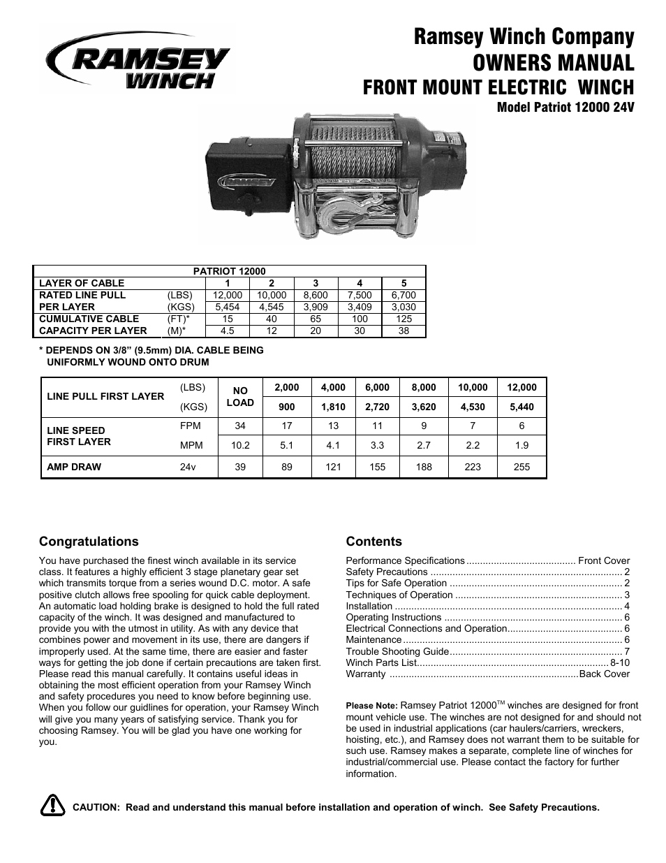 Ramsey Winch PATRIOT 12000 User Manual | 12 pages