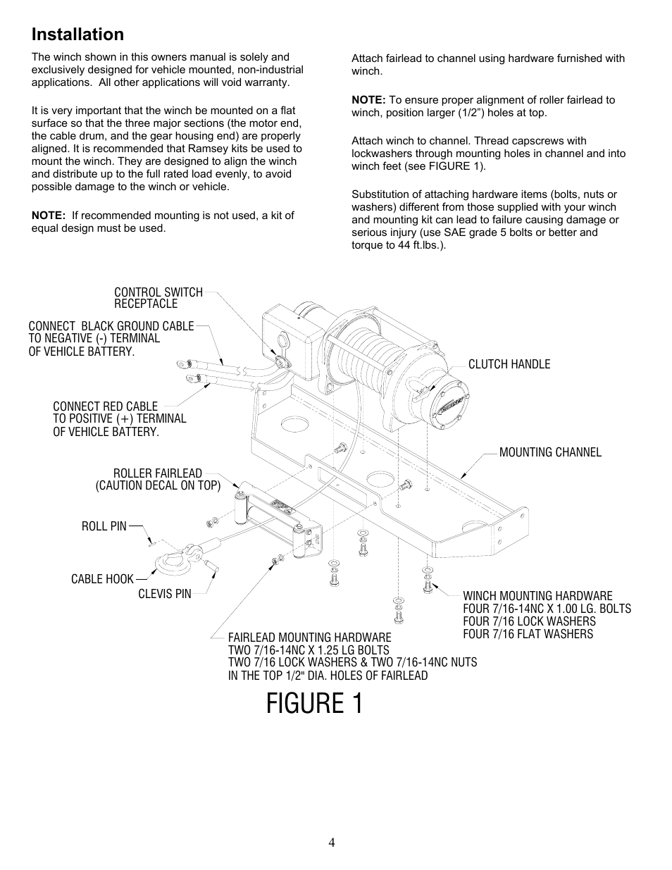 Figure 1, Installation | Ramsey Winch PATRIOT 12000 User Manual | Page 4 / 12