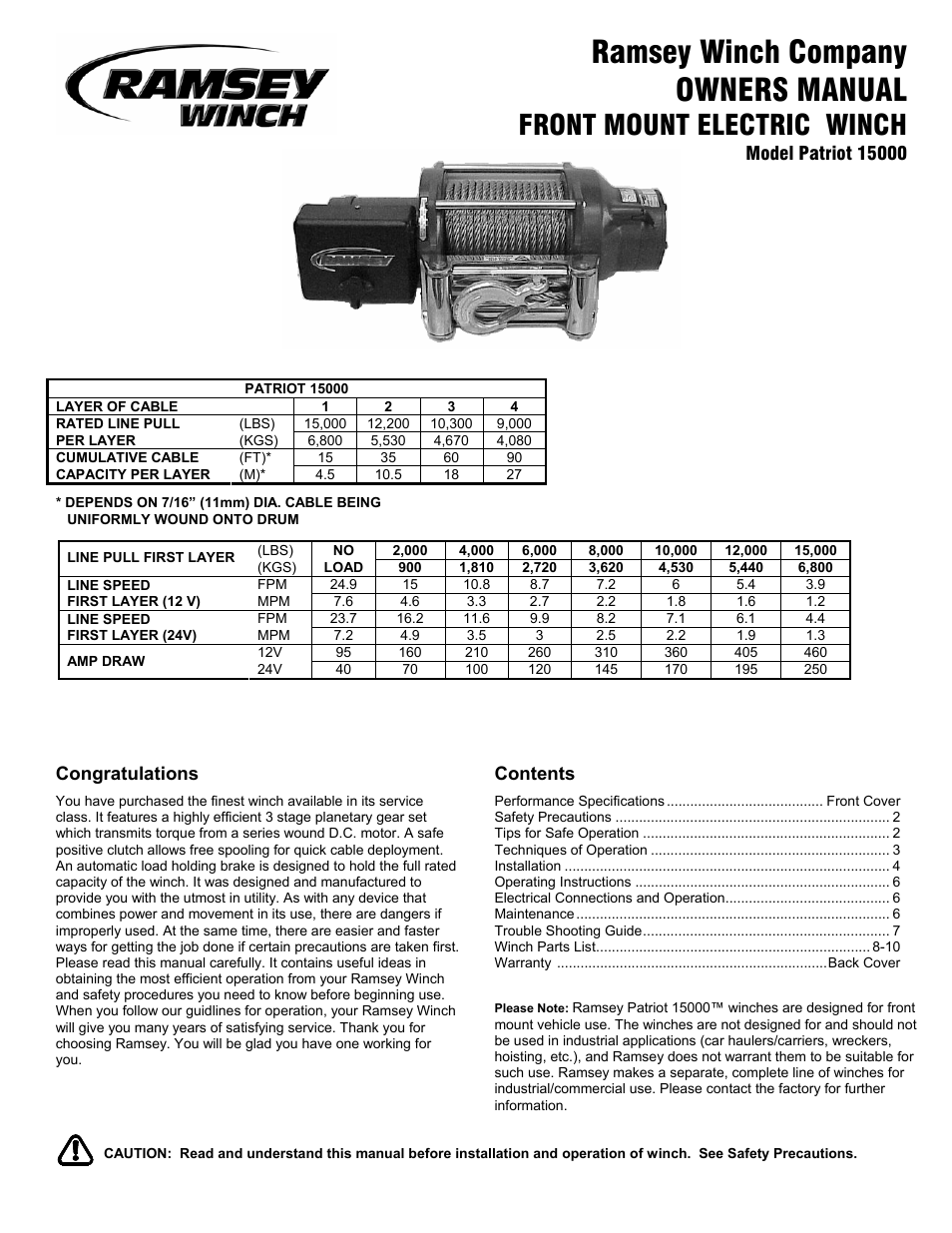 Ramsey Winch PATRIOT 15000 User Manual | 12 pages