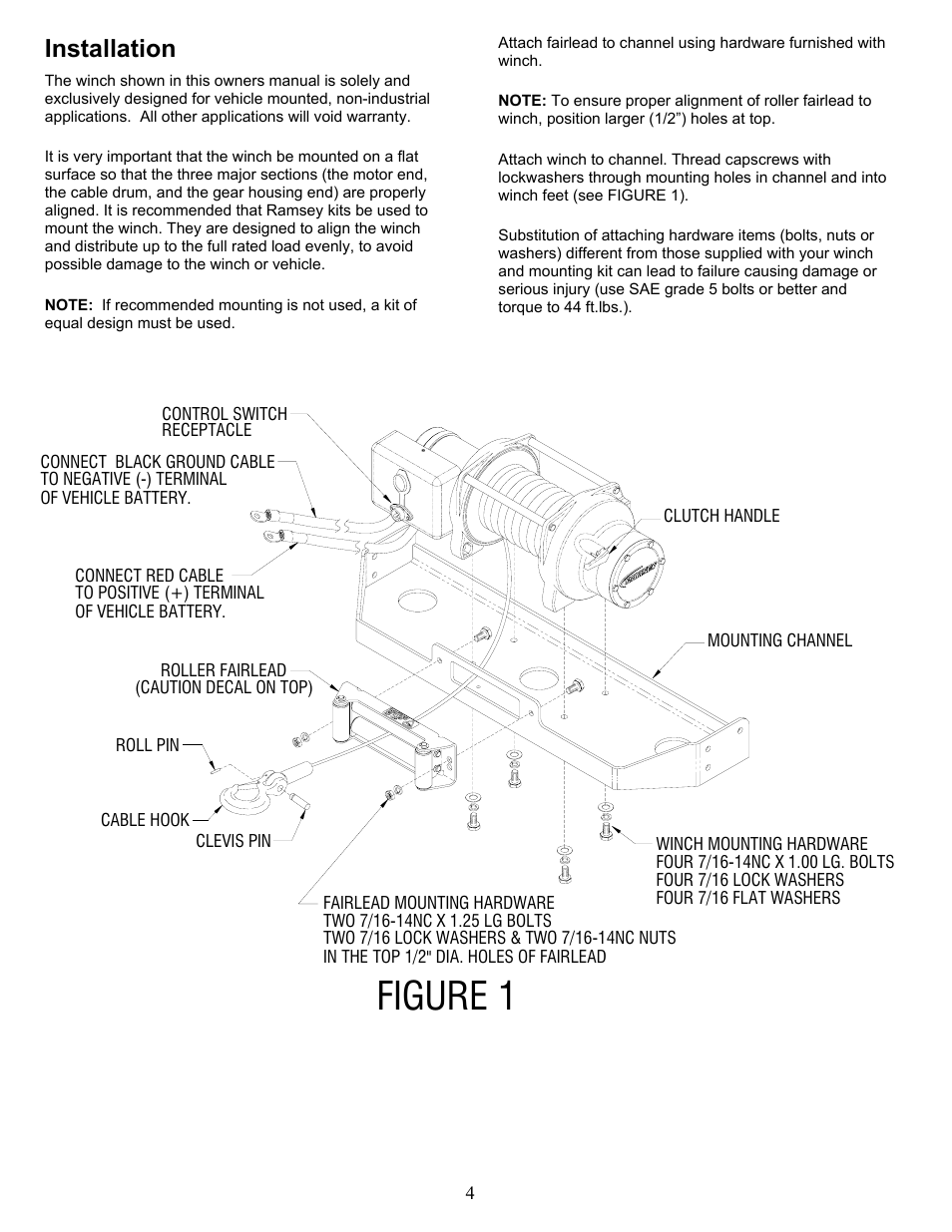 Figure 1, Installation | Ramsey Winch PATRIOT 15000 User Manual | Page 4 / 12