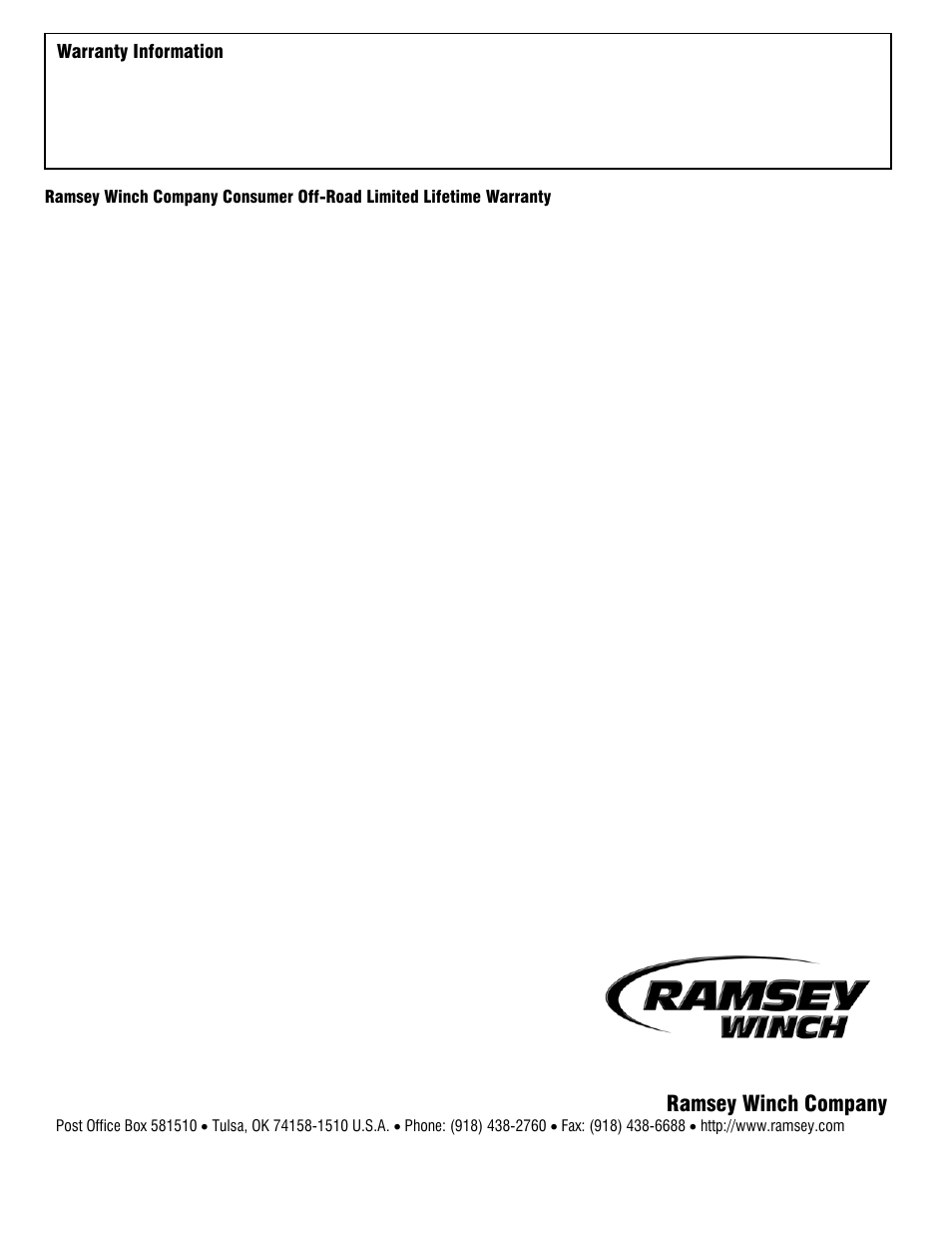 Ramsey winch company | Ramsey Winch PATRIOT 15000 W_LOWERED SOLENOID User Manual | Page 12 / 12