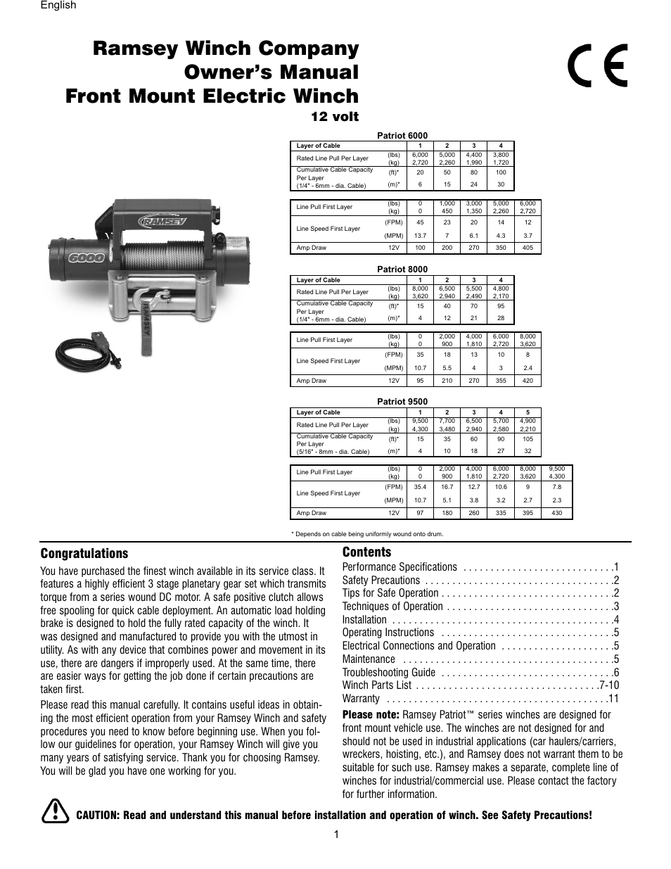 Ramsey Winch PATRIOT 6000, 8000 & 9500 User Manual | Page 3 / 46