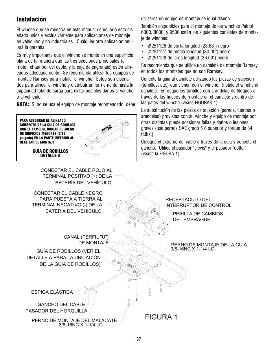 Figura 1, Instalación | Ramsey Winch PATRIOT 6000, 8000 & 9500 User Manual | Page 39 / 46