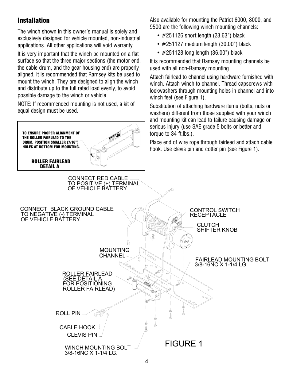 Figure 1, Installation | Ramsey Winch PATRIOT 6000, 8000 & 9500 User Manual | Page 4 / 12