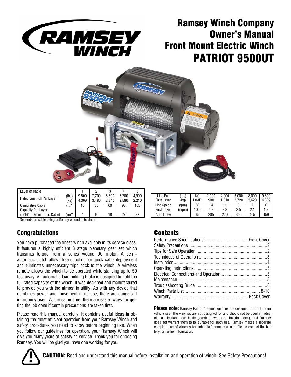 Ramsey Winch PATRIOT 9500 UT User Manual | 12 pages