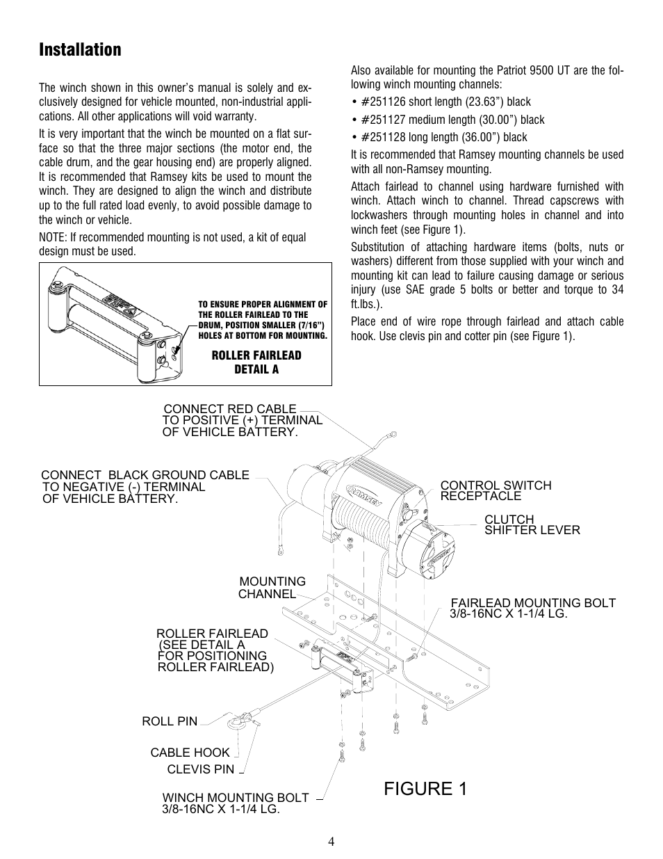 Figure 1, Installation | Ramsey Winch PATRIOT 9500 UT User Manual | Page 4 / 12