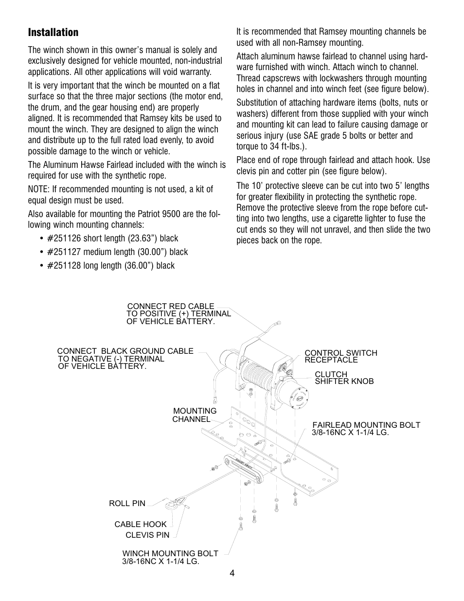 Installation | Ramsey Winch PATRIOT 9500 W_SYNTHETIC ROPE User Manual | Page 4 / 12