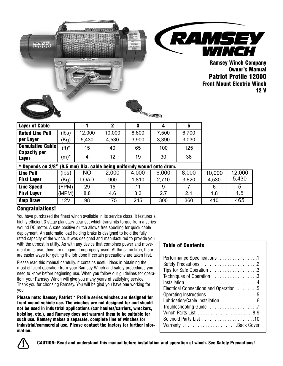 Ramsey Winch PATRIOT PROFILE 12000 User Manual | 11 pages