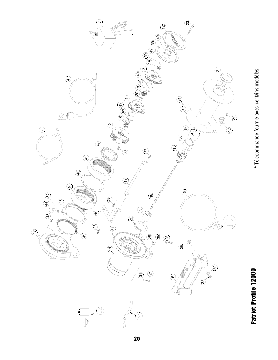 20 * télécommande four nie avec cer tains modèles | Ramsey Winch PATRIOT PROFILE 12000 User Manual | Page 22 / 50