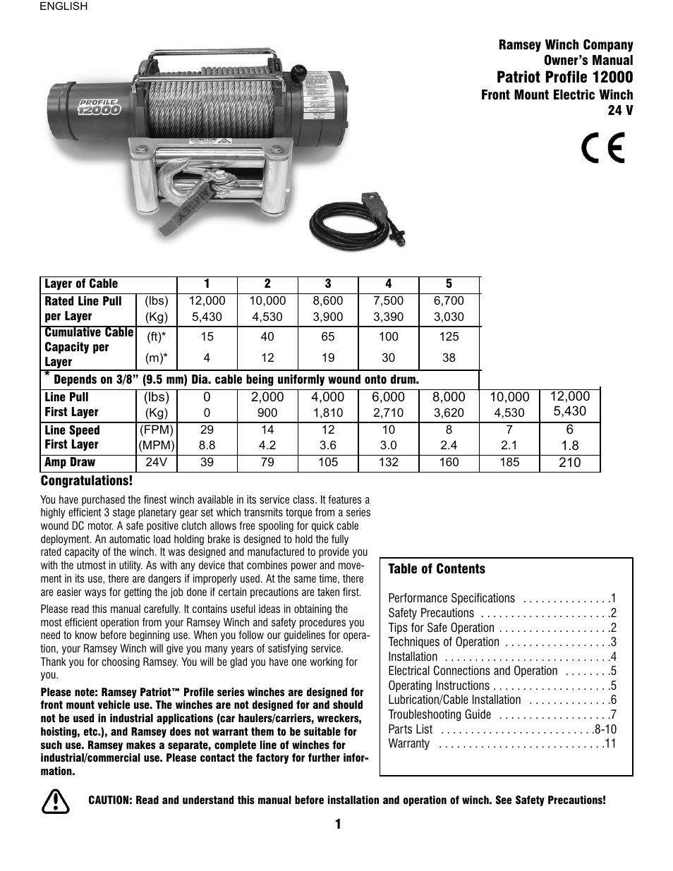 Ramsey Winch PATRIOT PROFILE 12000 User Manual | Page 3 / 50