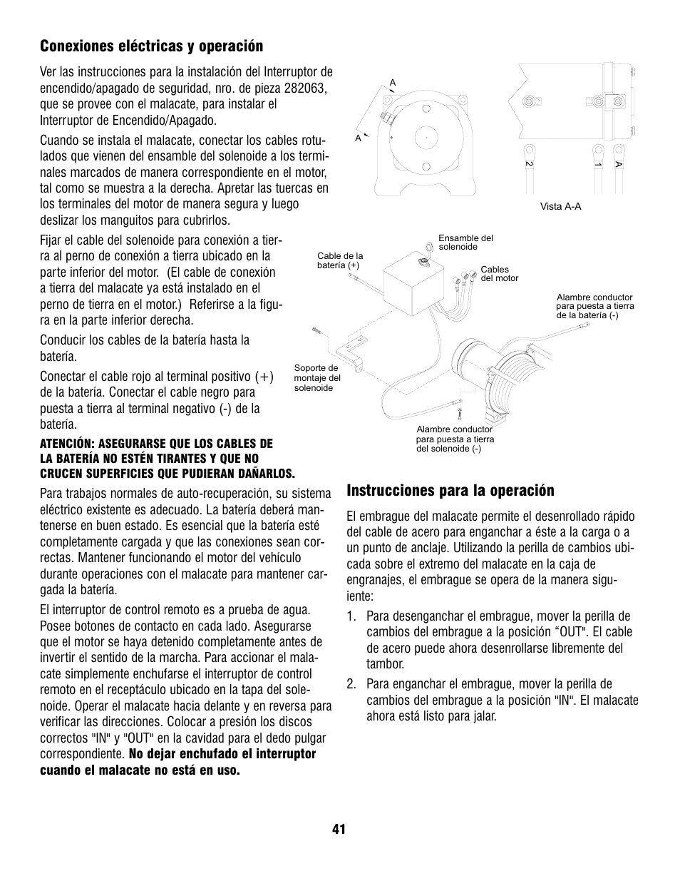 Conexiones eléctricas y operación, Instrucciones para la operación | Ramsey Winch PATRIOT PROFILE 12000 User Manual | Page 43 / 50