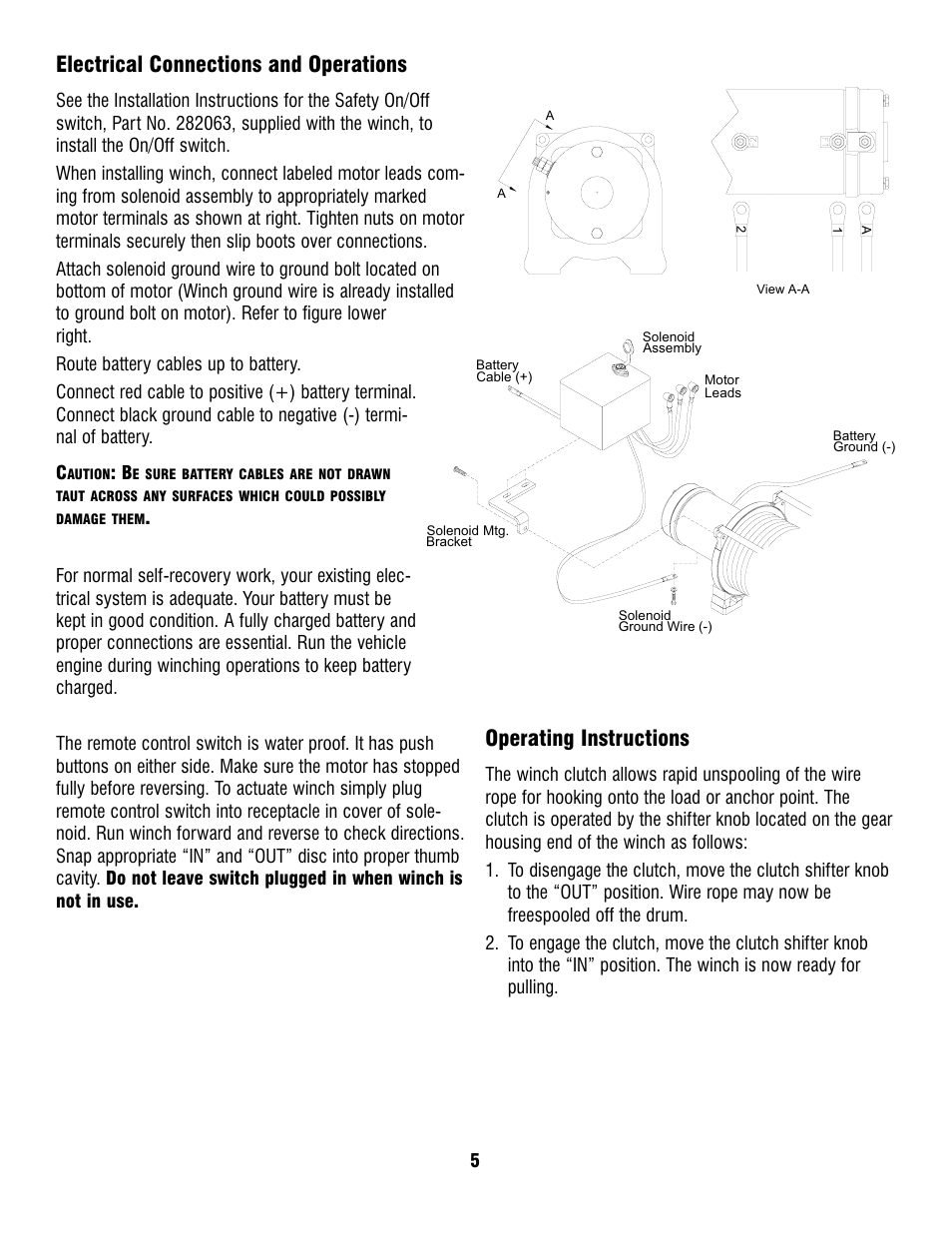 Electrical connections and operations, Operating instructions | Ramsey Winch PATRIOT PROFILE 12000 User Manual | Page 7 / 50