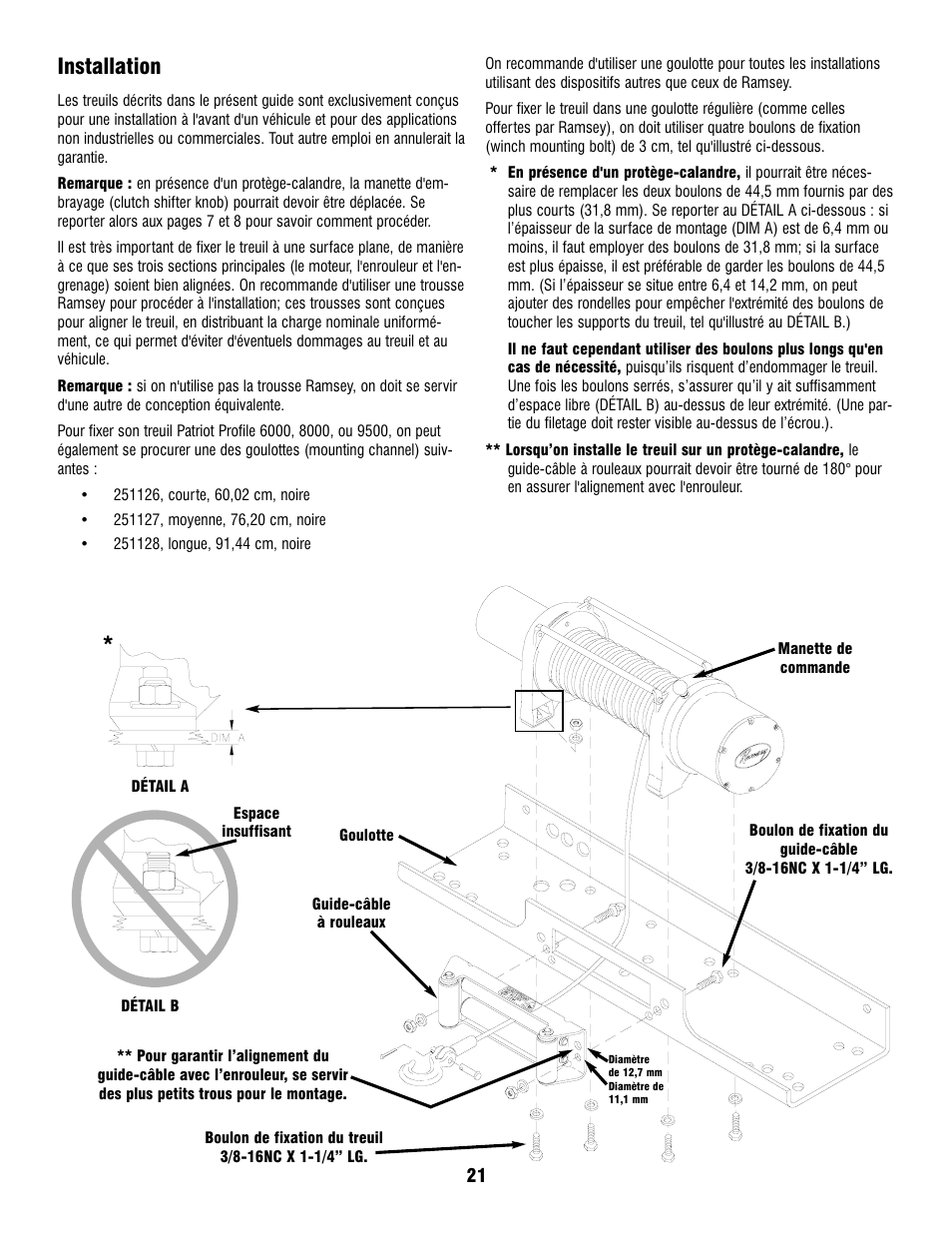 Installation | Ramsey Winch PATRIOT PROFILE 6000, 8000, & 9500 User Manual | Page 23 / 66