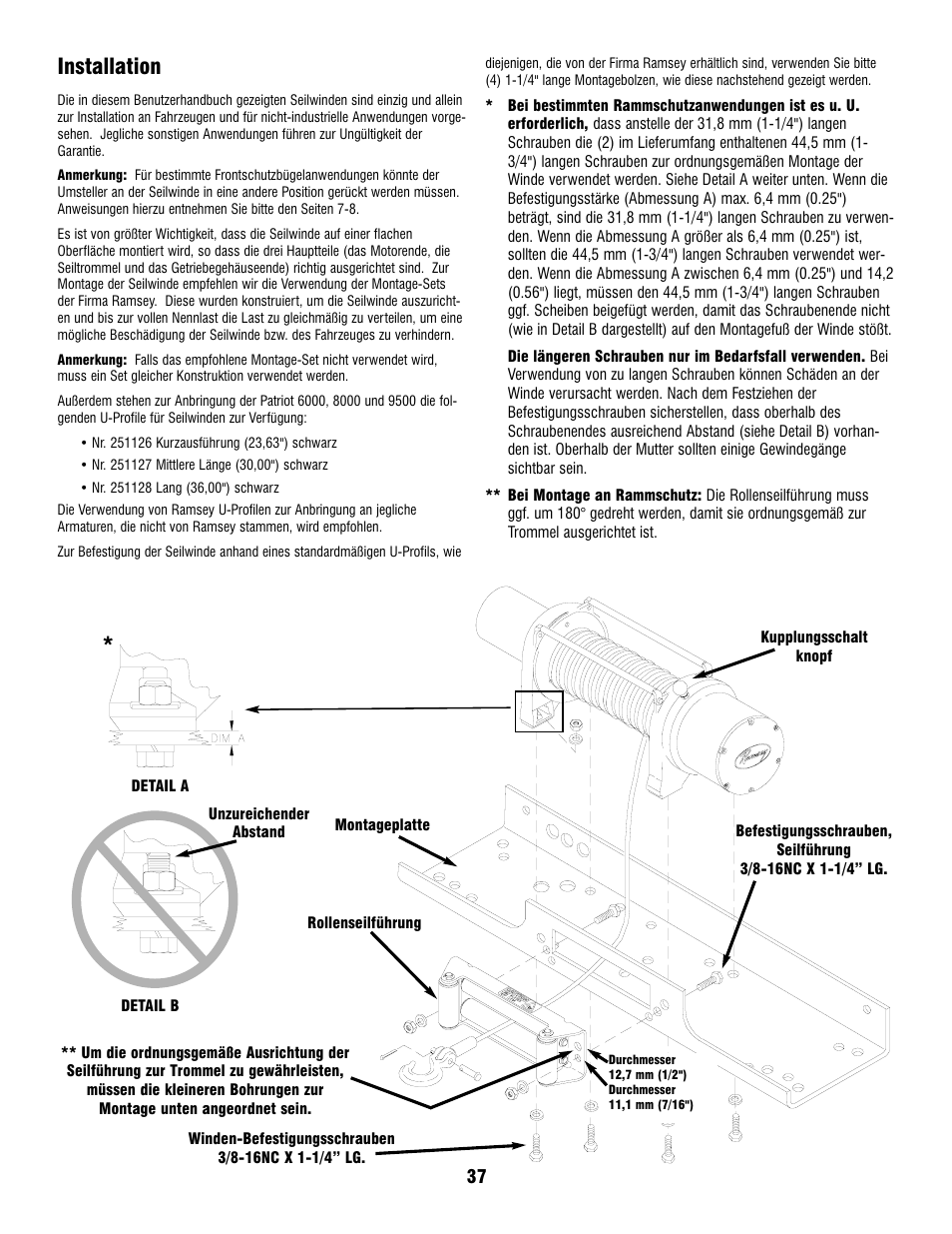 Installation | Ramsey Winch PATRIOT PROFILE 6000, 8000, & 9500 User Manual | Page 39 / 66