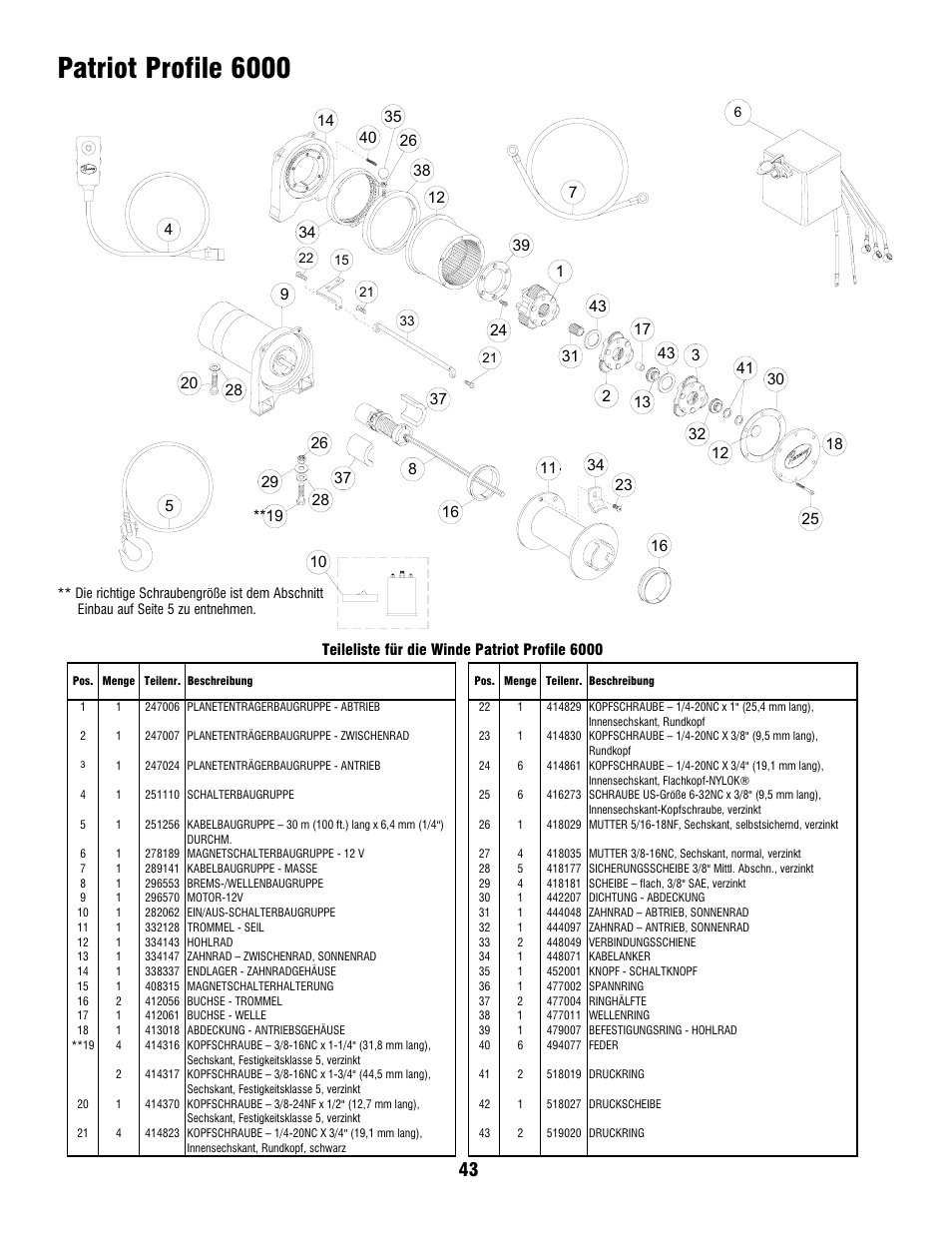 Patriot profile 6000 | Ramsey Winch PATRIOT PROFILE 6000, 8000, & 9500 User Manual | Page 45 / 66