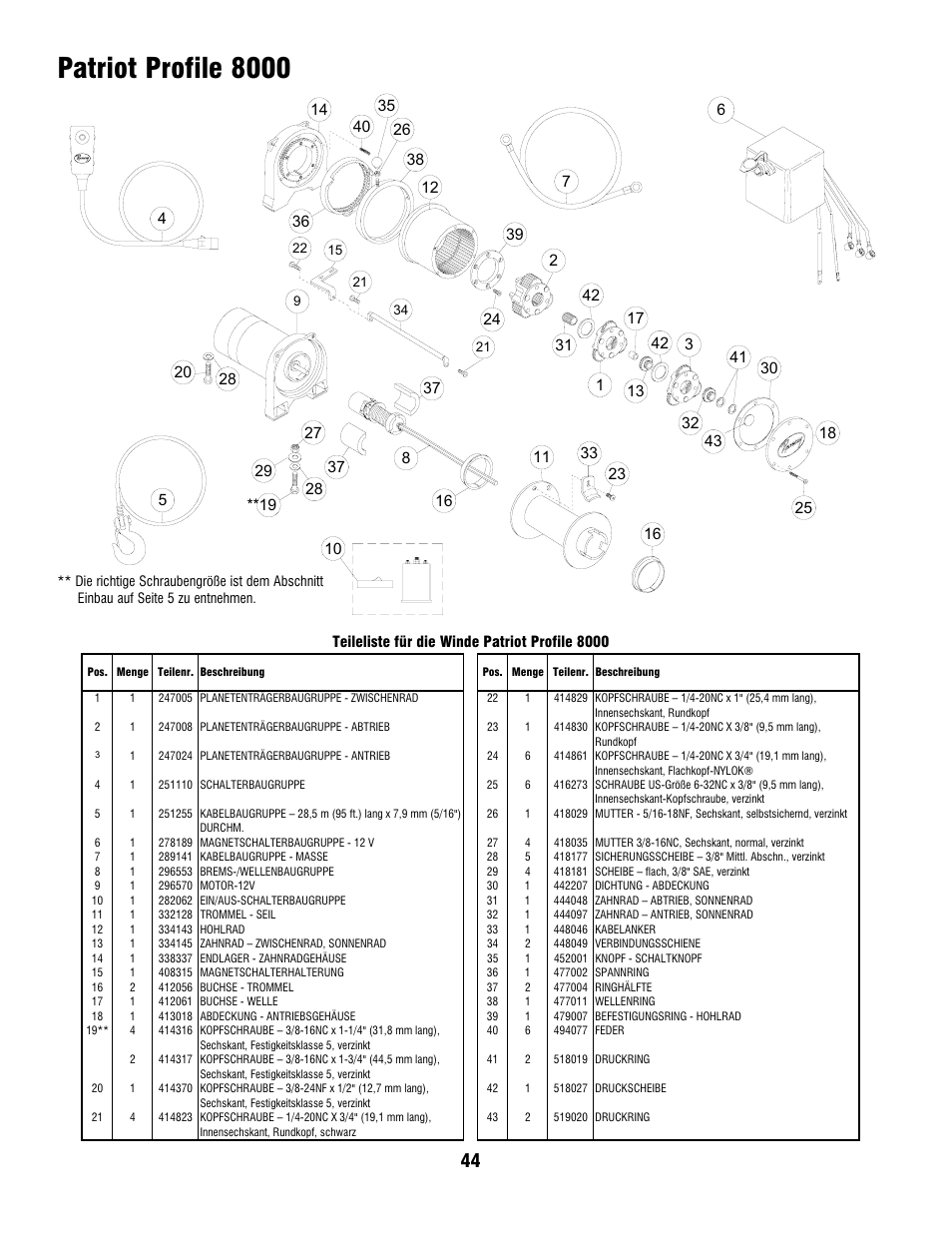 Patriot profile 8000 | Ramsey Winch PATRIOT PROFILE 6000, 8000, & 9500 User Manual | Page 46 / 66