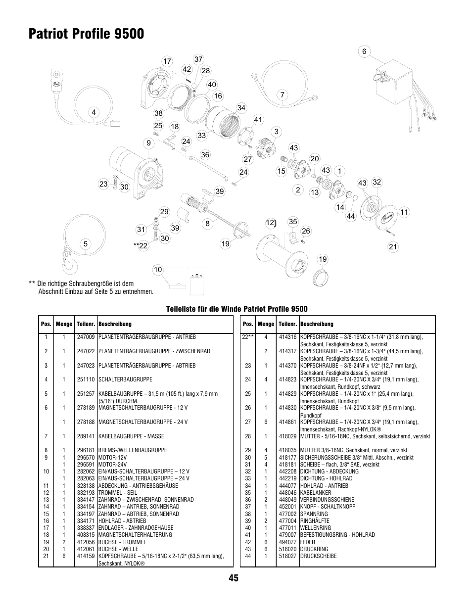 Patriot profile 9500 | Ramsey Winch PATRIOT PROFILE 6000, 8000, & 9500 User Manual | Page 47 / 66