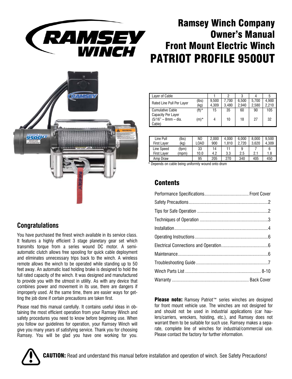 Ramsey Winch PATRIOT PROFILE 9500 UT User Manual | 12 pages