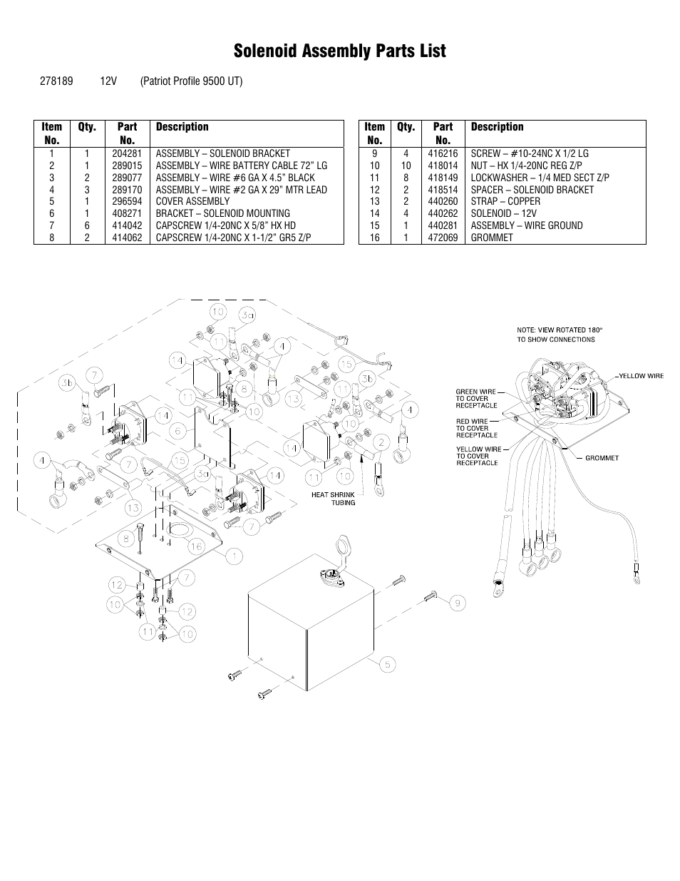 Solenoid assembly parts list | Ramsey Winch PATRIOT PROFILE 9500 UT User Manual | Page 10 / 12