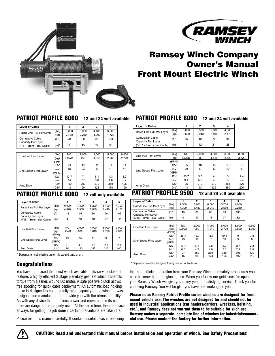 Ramsey Winch PATRIOT PROFILE-6000_8000_9000_9500 User Manual | 16 pages